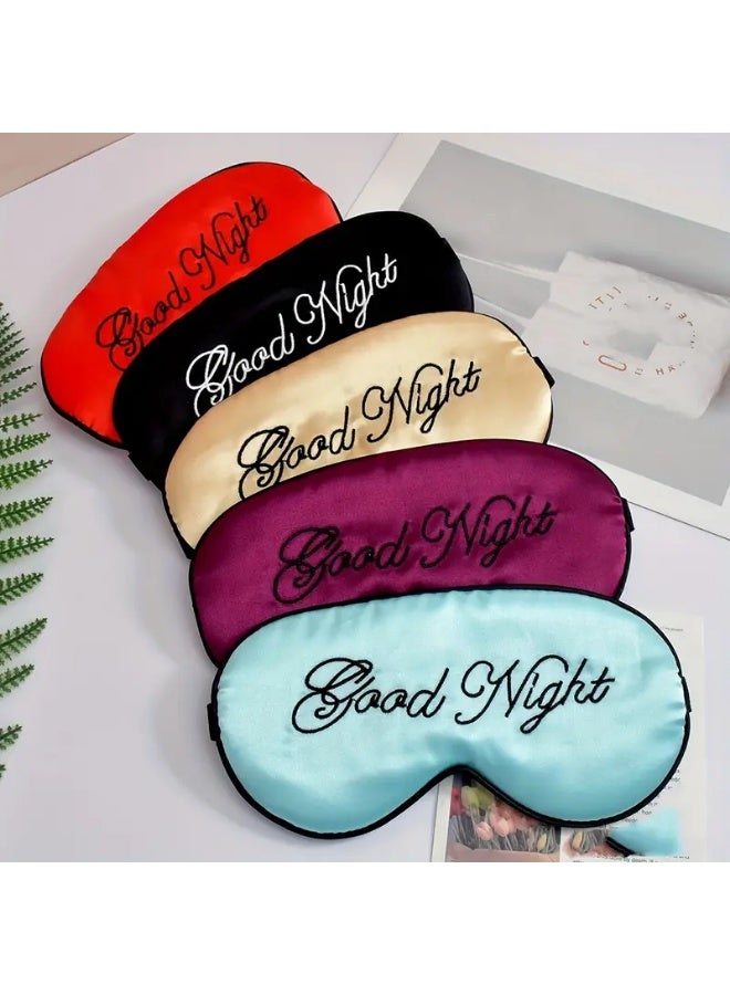 LANGMANNI 1pc Blackout Eye Mask For Sleep, Faux Silk Embroidery Alphabet Adjustable Button Blackout Sleep Eye Mask - Image 2