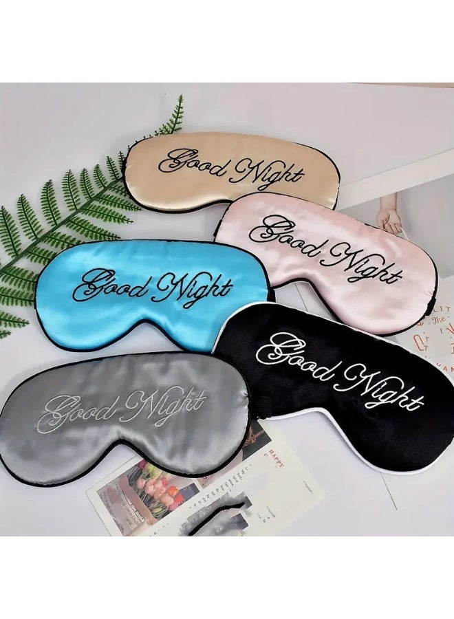 LANGMANNI 1pc Blackout Eye Mask For Sleep, Faux Silk Embroidery Alphabet Adjustable Button Blackout Sleep Eye Mask - Image 3
