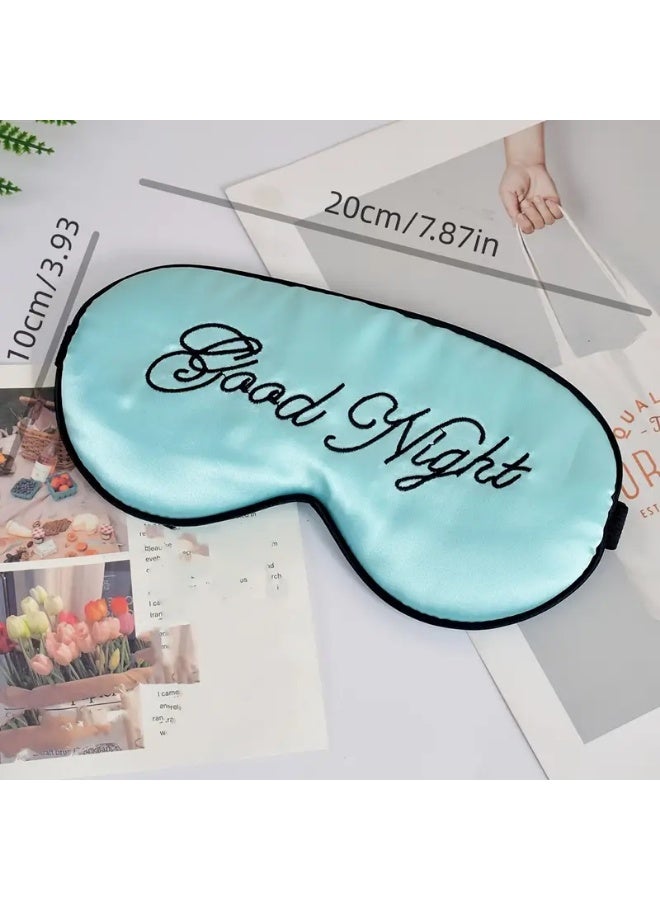 LANGMANNI 1pc Blackout Eye Mask For Sleep, Faux Silk Embroidery Alphabet Adjustable Button Blackout Sleep Eye Mask - Image 4