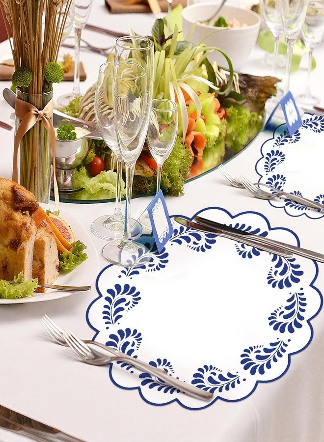 Stuffygreenus 100 Pcs Talavera Paper Placemats 13.5 Inches Scalloped Cantaritos De Barro Mexicanos Paper Placemats Disposable Blue and White Party Decorations for Mexican Wedding Baby Shower Party Decor - Image 4