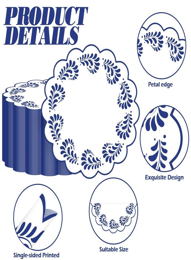 Stuffygreenus 100 Pcs Talavera Paper Placemats 13.5 Inches Scalloped Cantaritos De Barro Mexicanos Paper Placemats Disposable Blue and White Party Decorations for Mexican Wedding Baby Shower Party Decor - Image 3