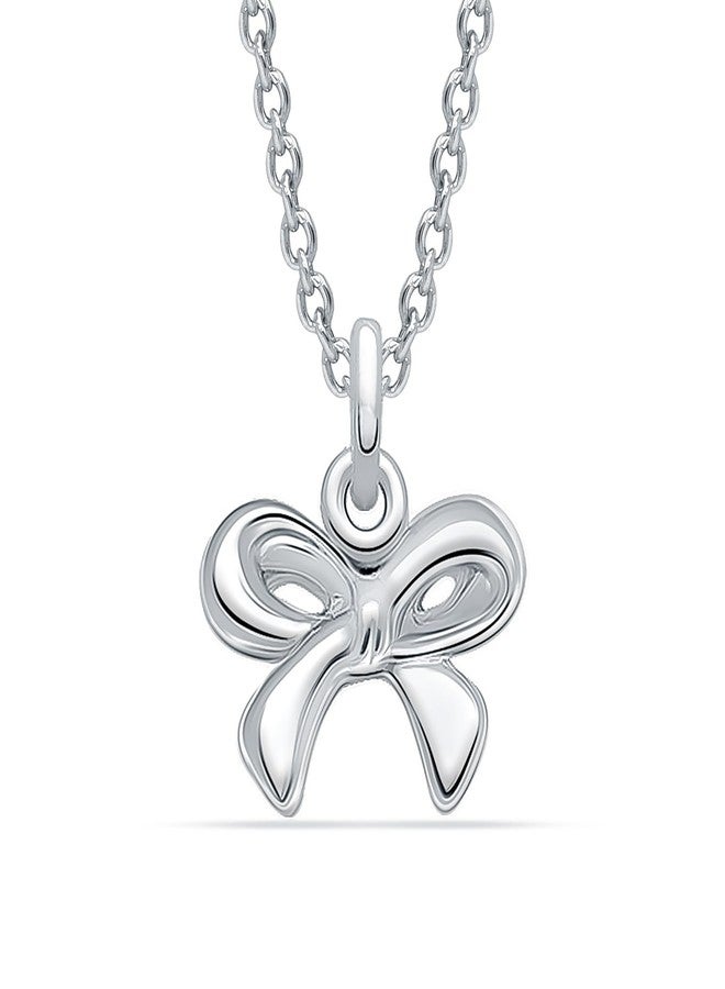 LeCalla 925 Sterling Silver Bowknot Pendant Necklace for Kids and Preteens | Rhodium-Plated Bow-Knot Choker Necklace for 4 and above Years Children | Ribbon Bow Necklace Gifts for Young Wearers - Image 1