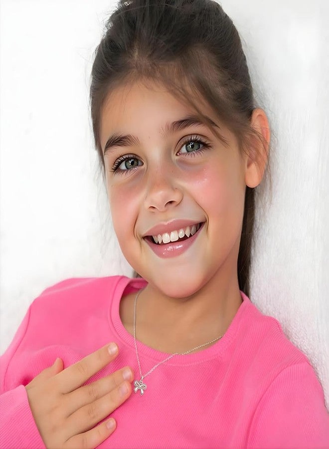 LeCalla 925 Sterling Silver Bowknot Pendant Necklace for Kids and Preteens | Rhodium-Plated Bow-Knot Choker Necklace for 4 and above Years Children | Ribbon Bow Necklace Gifts for Young Wearers - Image 2