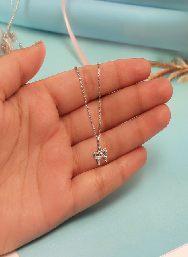 LeCalla 925 Sterling Silver Bowknot Pendant Necklace for Kids and Preteens | Rhodium-Plated Bow-Knot Choker Necklace for 4 and above Years Children | Ribbon Bow Necklace Gifts for Young Wearers - Image 4