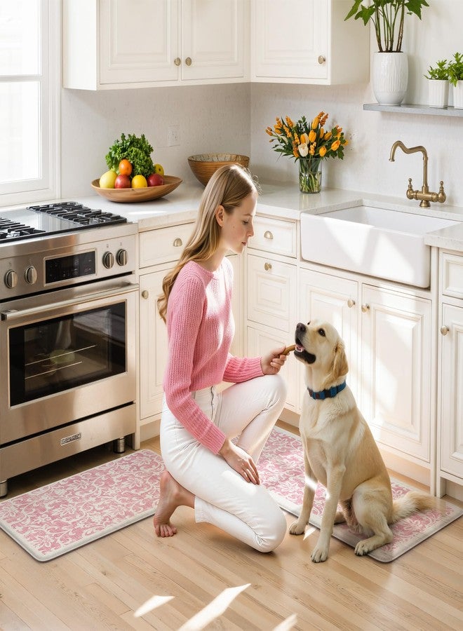 LEEVAN Pink Kitchen Mat Sets of 2, Vintage Distressed Anti Fatigue Memory Foam Kitchen Floor Mat for Laundry,Non Slip Cushioned Standing Mat for Home, Office, Desk,Sink(17''x29''+17''x47'') - Image 4