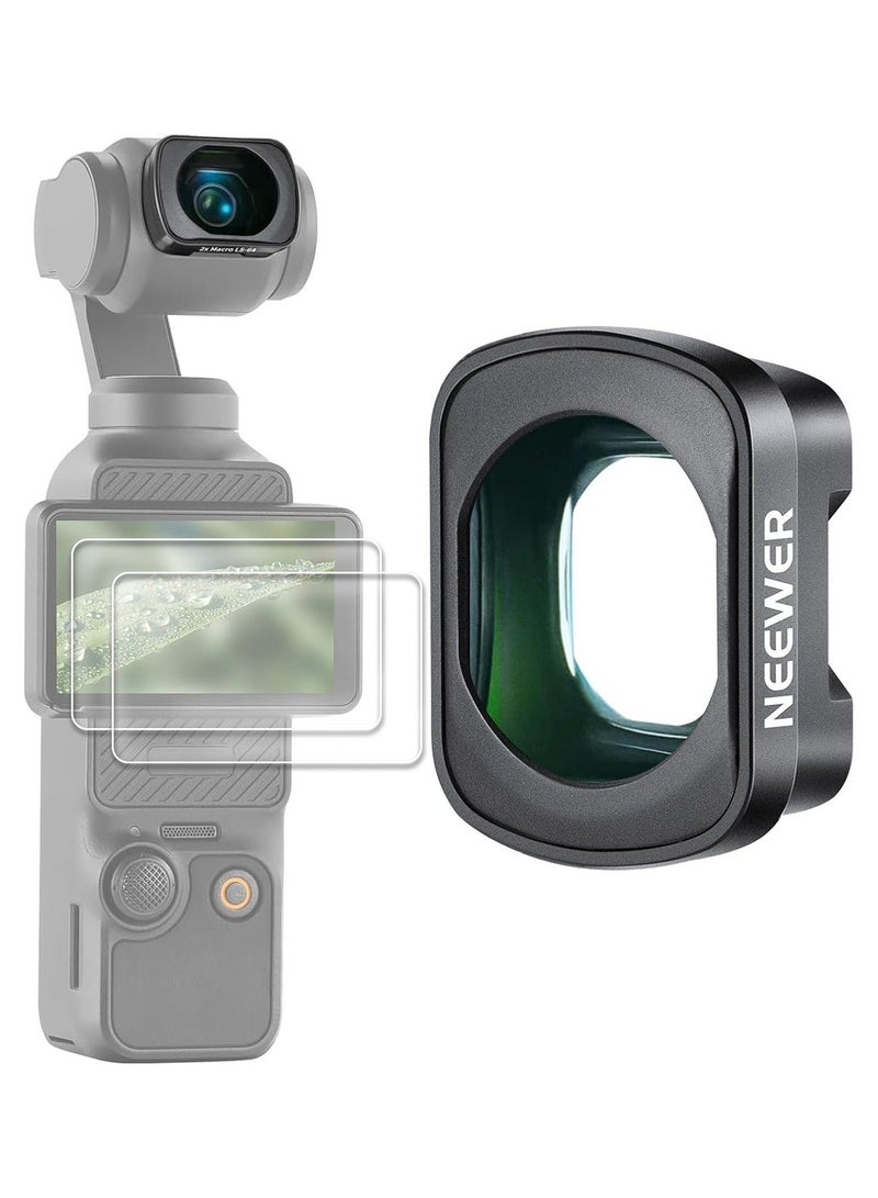 Neewer 2X Macro Len filter and two AR Screen Protectors for Pocket 3, Magnetic Close Up Macro Photography Lens, 3 Elements in 3 Groups Multicoated HD Optical Glass, Compatible with DJI Osmo Pocket 3 - Image 1
