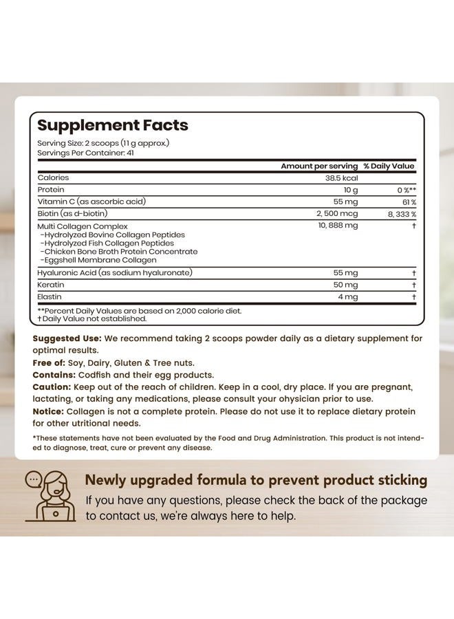 VEV Multi Collagen Peptides Powder, 16 oz (41 Servings) – Type I, II, III, V, X, Hydrolyzed Collagen, Hyaluronic Acid Power, Biotin, Vitamin C, Supports Skin, Unflavored, Dissolves Easily - Image 2