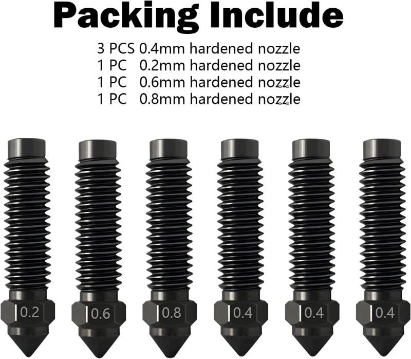 Hardened Stainless Steel Nozzles 6-Piece Set 0.2mm 0.4mm 0.6mm 0.8mm Black - Wear Resistant High Temp High Flow Nozzle Tips for 3D Printer Carbon Fiber Engineering Filaments Elegoo Centauri CC2 Printe - Image 2