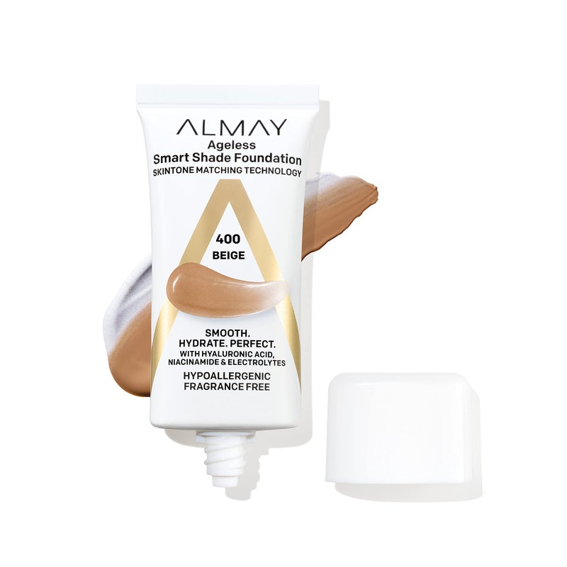 Almay Anti-Aging Foundation, Smart Shade Face Makeup with Hyaluronic Acid, Niacinamide, Vitamin C & E, Hypoallergenic, -Fragrance Free, 400 Beige, 1 Fl Oz (Pack of 1) - Image 1