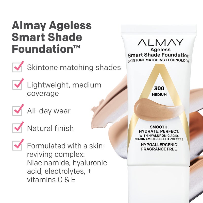 Almay Anti-Aging Foundation, Smart Shade Face Makeup with Hyaluronic Acid, Niacinamide, Vitamin C & E, Hypoallergenic, -Fragrance Free, 400 Beige, 1 Fl Oz (Pack of 1) - Image 3