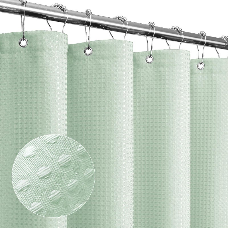 Gibelle Extra Long Shower Curtain 72 x 84  Tall Waffle Weave Textured Fabric Shower Curtain for Bathroom  Water Repellent  Machine Washable  Mint Green - Image 1