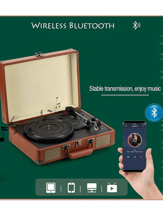 33/45/78 Rpm Vintage Bluetooth Phonograph Portable Suitcase Turntable Vinyl Gramophone Record Phone Player 90DB Music Box(Brown ) - Image 3