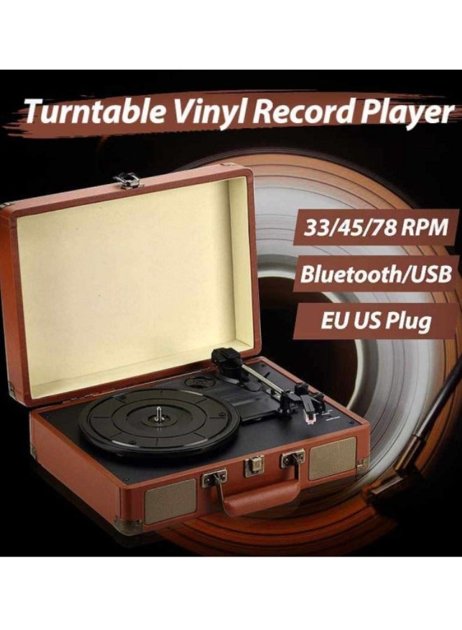 33/45/78 Rpm Vintage Bluetooth Phonograph Portable Suitcase Turntable Vinyl Gramophone Record Phone Player 90DB Music Box(Brown ) - Image 2