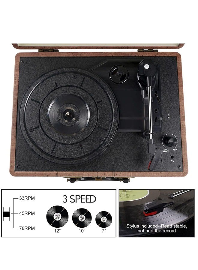 33/45/78 Rpm Vintage Bluetooth Phonograph Portable Suitcase Turntable Vinyl Gramophone Record Phone Player 90DB Music Box(Brown ) - Image 4