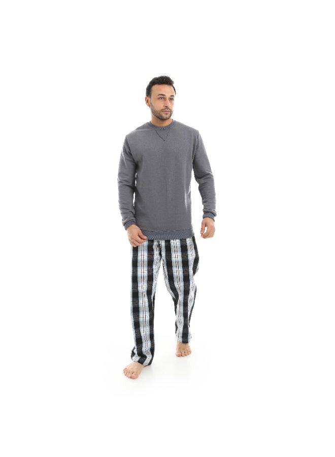 Red Circle Pajama Summer Milton Round Neck with Gingham Pant Men - Image 1
