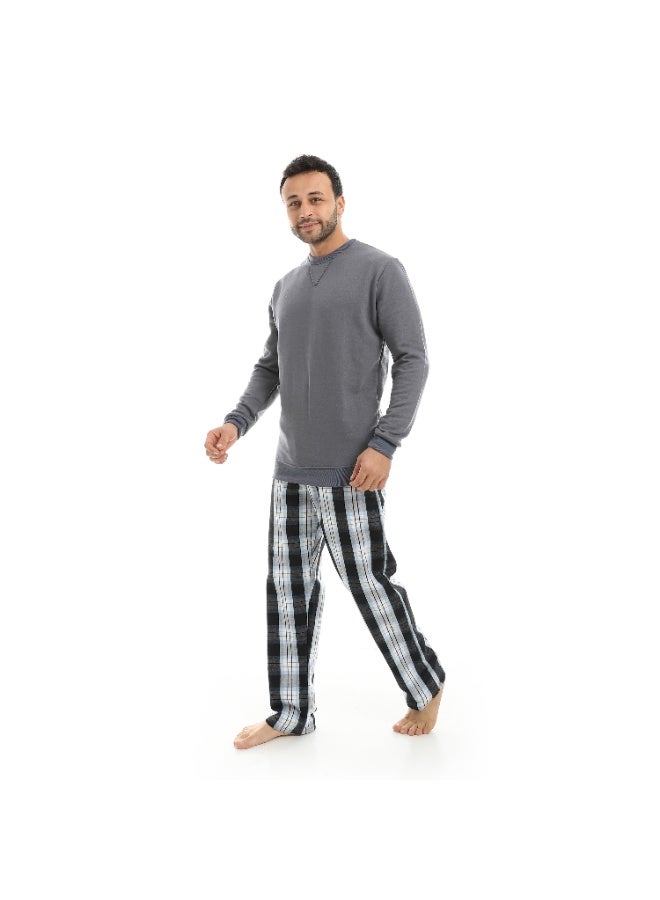 Red Circle Pajama Summer Milton Round Neck with Gingham Pant Men - Image 2