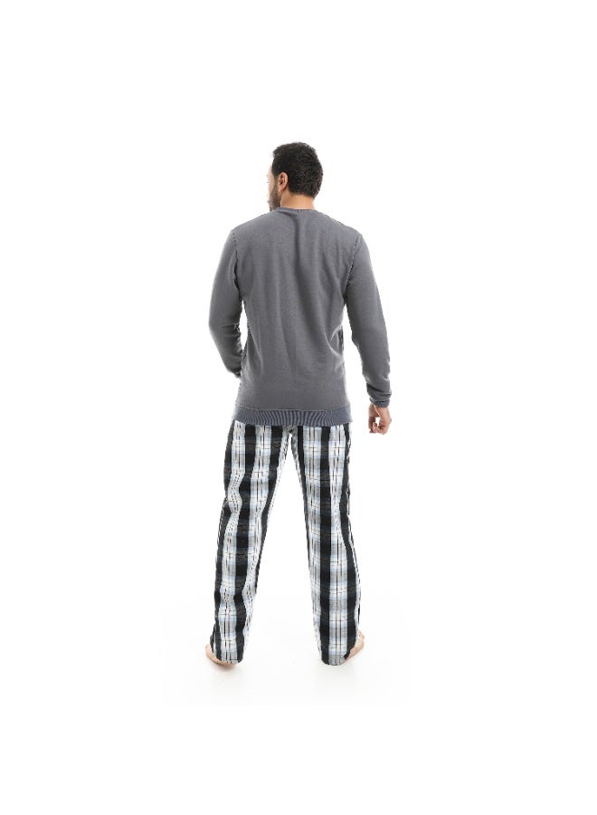 Red Circle Pajama Summer Milton Round Neck with Gingham Pant Men - Image 3