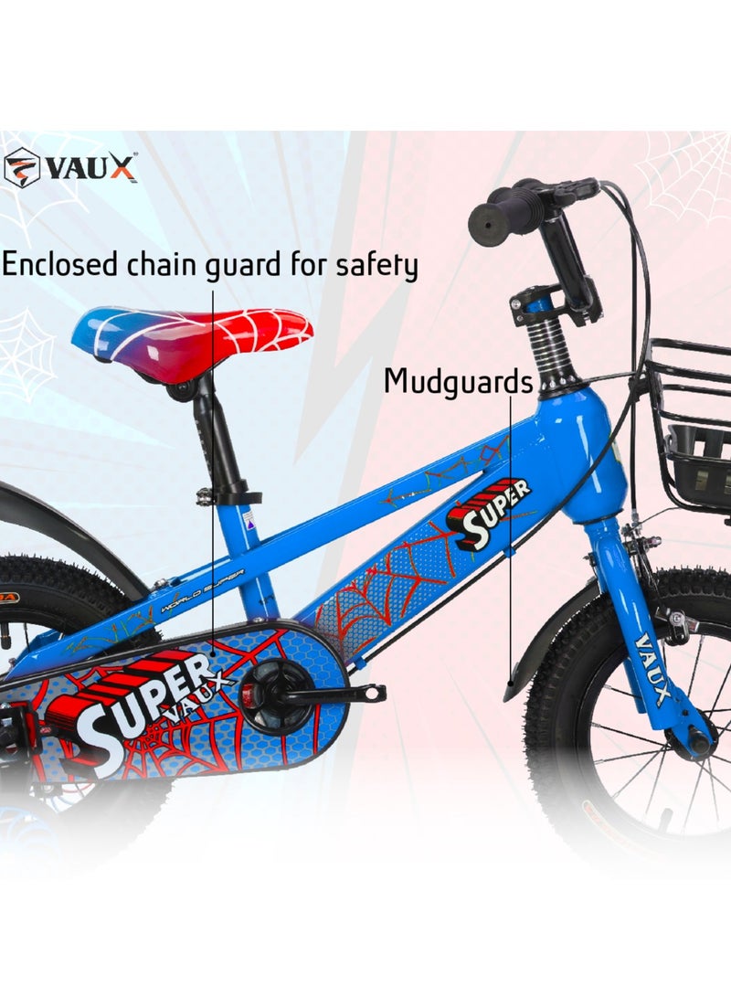 Vaux Super 12-Inch Kids Bike | 12-Inch Wheel Size| Adjustable Seat | With Basket, Handbrake, Mudguards And Training Wheels | Blue Color - Image 5