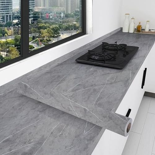 wall love Marble OilProof & Waterproof self-Adhesive Sheet Stickers Big Countertop Cabinet Furniture puja Room Kitchen,Home Sticker Wallpaper 60 x 200cm (Gray Wallpaper) - Image 5