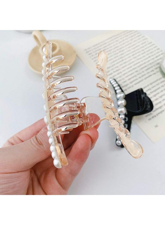 ANNACREATIONS Korean Fashionable Fancy Stylish Large Pearl Hair Claw Clips Long Hair Jaw Clips Clutches Barrettes Hair Accessories For Women And Girls Set Of 2 - Image 4