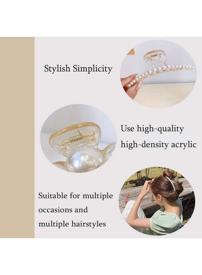 ANNACREATIONS Korean Fashionable Fancy Stylish Large Pearl Hair Claw Clips Long Hair Jaw Clips Clutches Barrettes Hair Accessories For Women And Girls Set Of 2 - Image 5