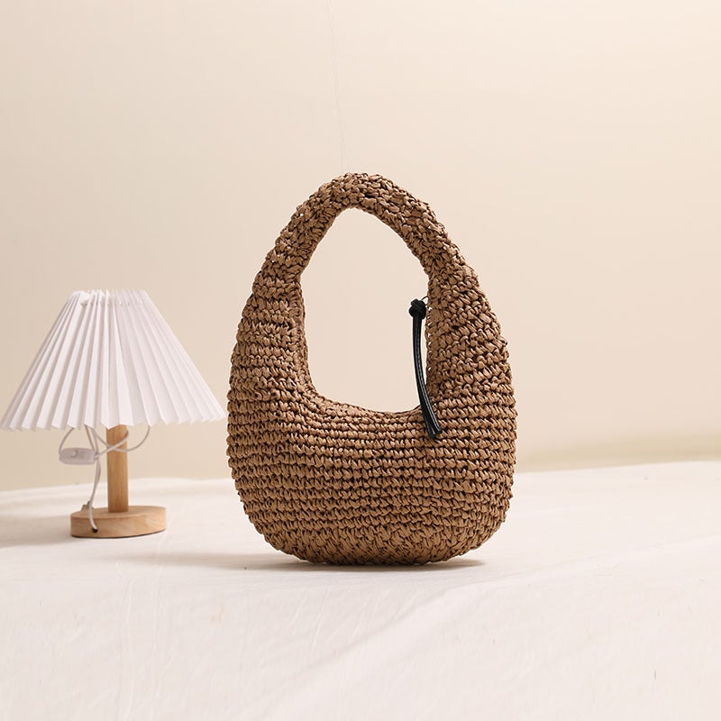 Fashion Straw Woven Shoulder Bag with Tassels - Image 3
