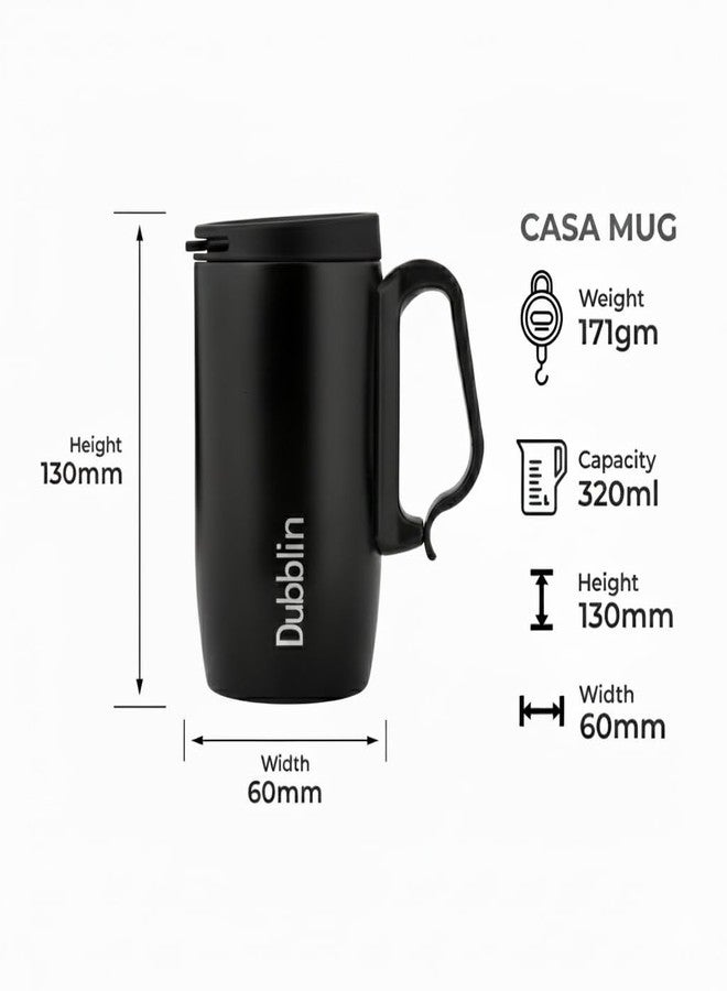 DUBBLIN Casa Stainless Steel Unbreakable Tea Coffee Mug Double Wall with Handle and Lid, Wide Mouth Mug Keeps Beverages Hot & Cold 270 ML Black - Image 3