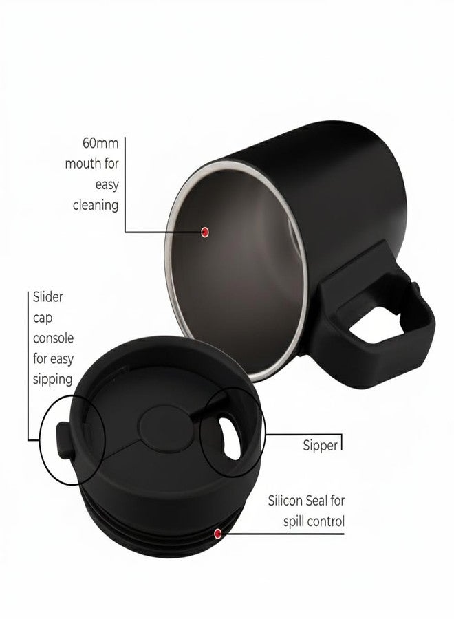 DUBBLIN Casa Stainless Steel Unbreakable Tea Coffee Mug Double Wall with Handle and Lid, Wide Mouth Mug Keeps Beverages Hot & Cold 270 ML Black - Image 2