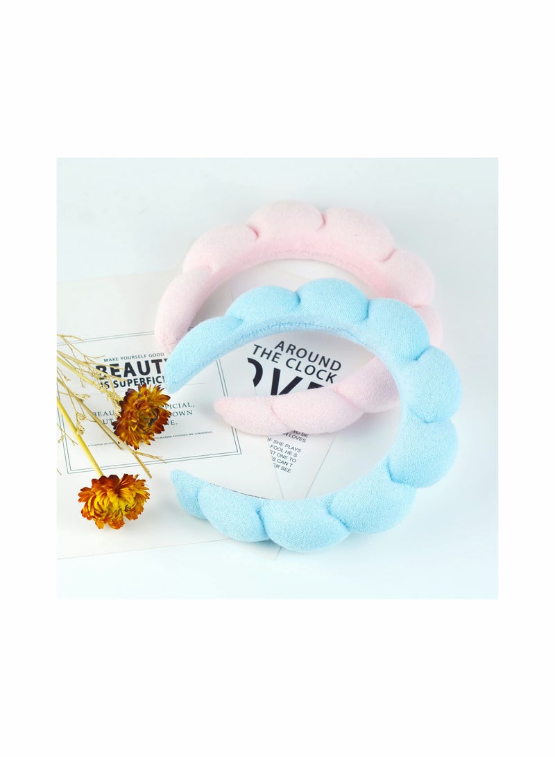 SOLARAE Spa Headband for Women, 2 Pack Sponge & Terry Towel Cloth Fabric Head Band - Image 3
