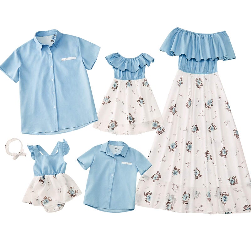 PopReal Family Matching Outfits Mommy and Me Dresses - Floral Dress Summer Men Boy Shirts Matching Sets for Beach Vacation Large - Image 1