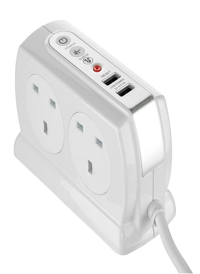 MASTERPLUG High Gloss 4 Socket Compact Power Extension Cord 2 USB 4 M White  - Image 1