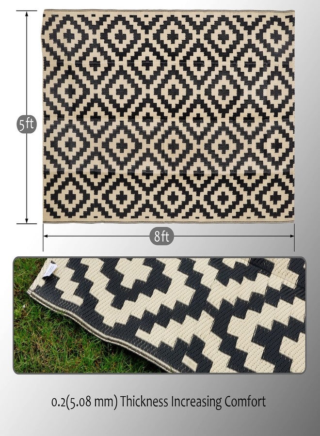 SAND MINE Reversible Plastic Modern Large Floor Straw Mat (Black & Beige,5in x 8in) - Image 2