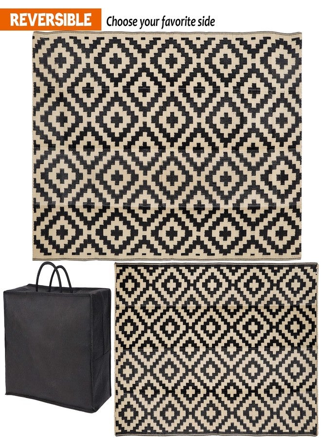 SAND MINE Reversible Plastic Modern Large Floor Straw Mat (Black & Beige,5in x 8in) - Image 3