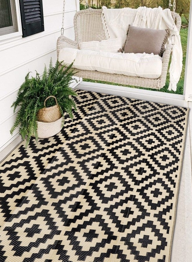 SAND MINE Reversible Plastic Modern Large Floor Straw Mat (Black & Beige,5in x 8in) - Image 1