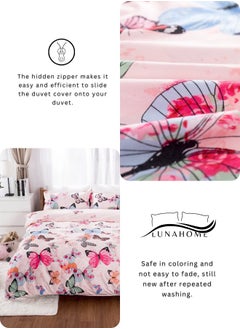 LUNA Home Single size 4-piece duvet cover set featuring a charming pink butterfly design.  - Image 5