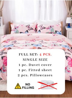 LUNA Home Single size 4-piece duvet cover set featuring a charming pink butterfly design.  - Image 2