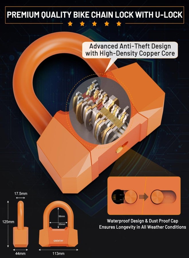 Grentay Bike Chain Lock 5.18Feet 3T Steel Chain Lock Anti Theft, Premium U-Lock 17.5mm Thick Heavy-Duty Chain Bike Lock [3 Keys] for Bicycles Scooters Strollers Gates Fences Security Lock Guard - Image 3
