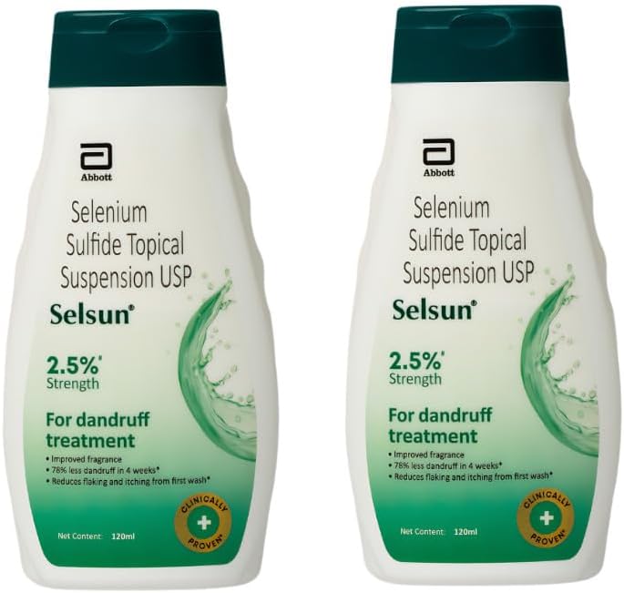 Selsun Abbott Suspension Anti Dandruff Shampoo, Clears away dandruff flakes, Relieves from excessive oil, Relieves from dandruff related itching (120ml)- Pack of 2 - Image 1