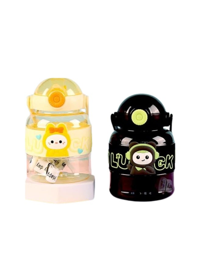 Desselan Cute Creative Ton Ton Bucket Space Bottle – Portable Plastic Drinking Cup for Boys & Girls, Big Belly Design, Pack of 2 - Image 3