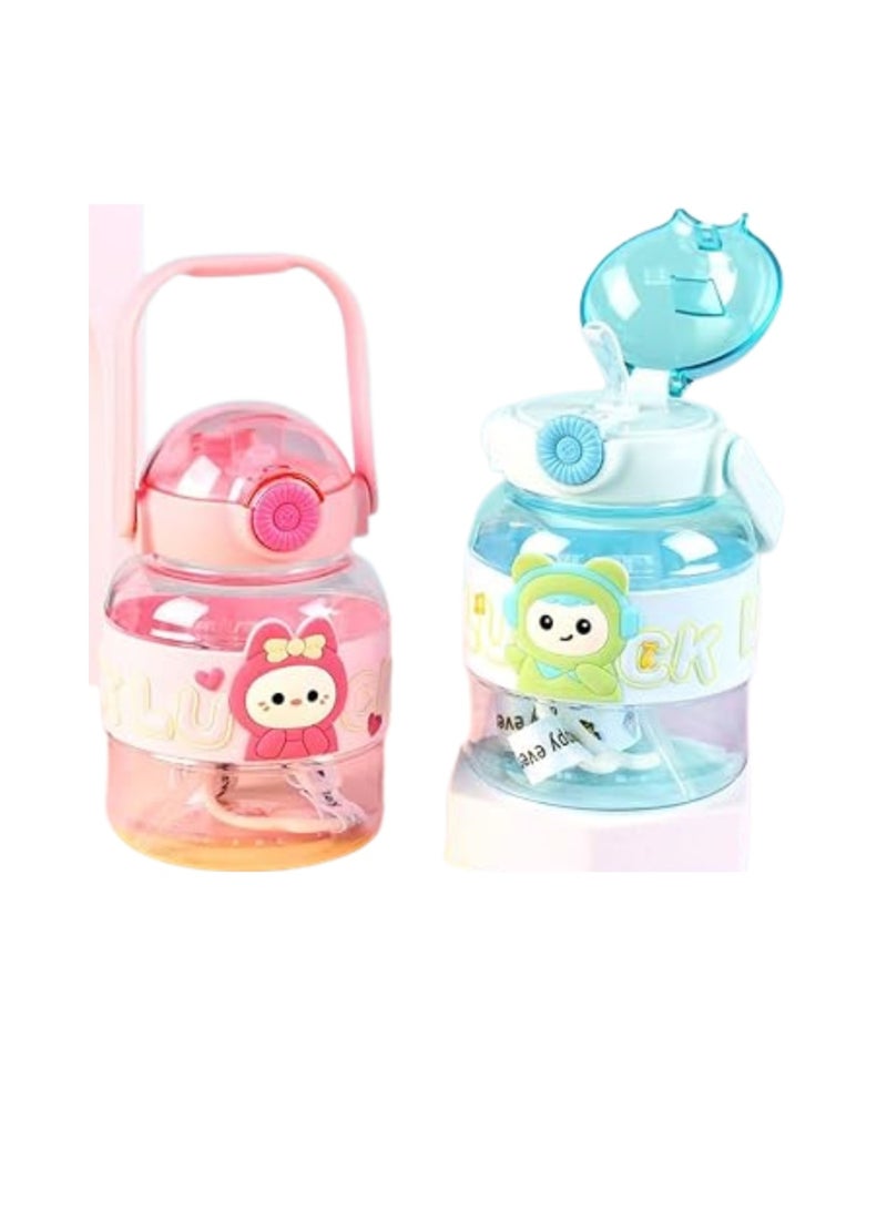 Desselan Cute Creative Ton Ton Bucket Space Bottle – Portable Plastic Drinking Cup for Boys & Girls, Big Belly Design, Pack of 2 - Image 4