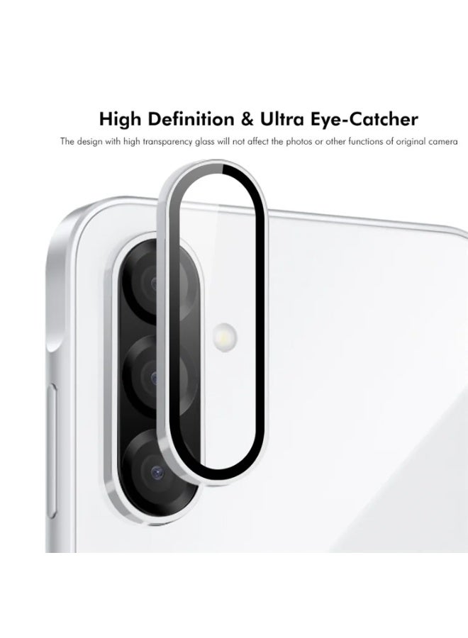 Camera Lens Protector for Samsung Galaxy A17, Metal Ring Design, Tempered Glass Screen Cover, Full Coverage Protection (Silver) - Image 2