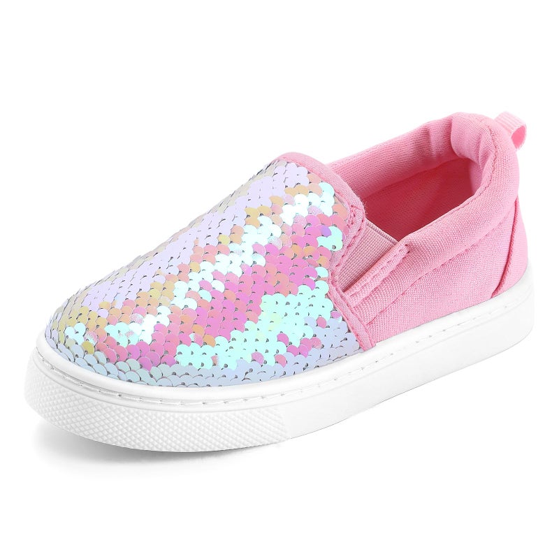 K KomForme Toddler Slip on Sneakers Girls Sparkle Sequins Canvas Walking Shoes,Size 12 Little Kid, Pink - Image 1