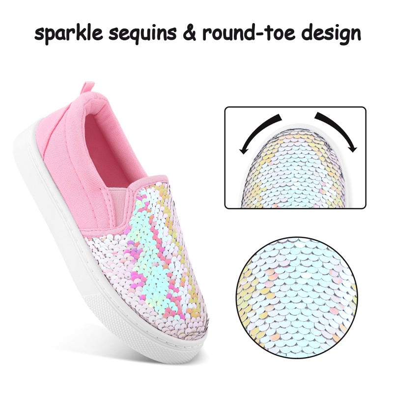 K KomForme Toddler Slip on Sneakers Girls Sparkle Sequins Canvas Walking Shoes,Size 12 Little Kid, Pink - Image 3