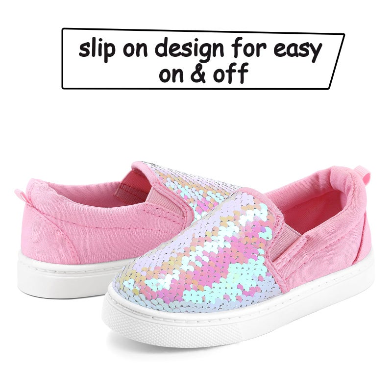 K KomForme Toddler Slip on Sneakers Girls Sparkle Sequins Canvas Walking Shoes,Size 12 Little Kid, Pink - Image 4