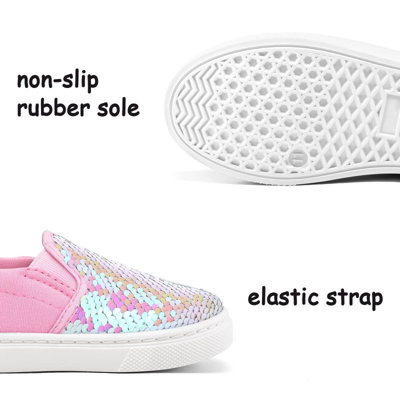 K KomForme Toddler Slip on Sneakers Girls Sparkle Sequins Canvas Walking Shoes,Size 12 Little Kid, Pink - Image 5