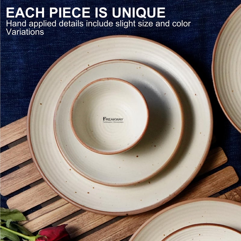 Freakway Handcrafted Ceramic Stoneware Cream White Dinner Plates 10 Inches with Serving Bowl Set of 3 Pieces | 1 Dinner Plates with 2 Bowls | Dishwasher & Microwave Safe - Off White - Image 5