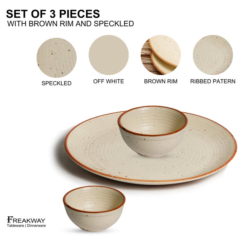 Freakway Handcrafted Ceramic Stoneware Cream White Dinner Plates 10 Inches with Serving Bowl Set of 3 Pieces | 1 Dinner Plates with 2 Bowls | Dishwasher & Microwave Safe - Off White - Image 3
