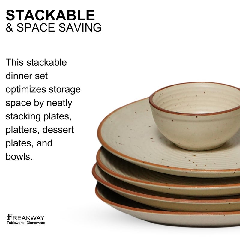 Freakway Handcrafted Ceramic Stoneware Cream White Dinner Plates 10 Inches with Serving Bowl Set of 3 Pieces | 1 Dinner Plates with 2 Bowls | Dishwasher & Microwave Safe - Off White - Image 4