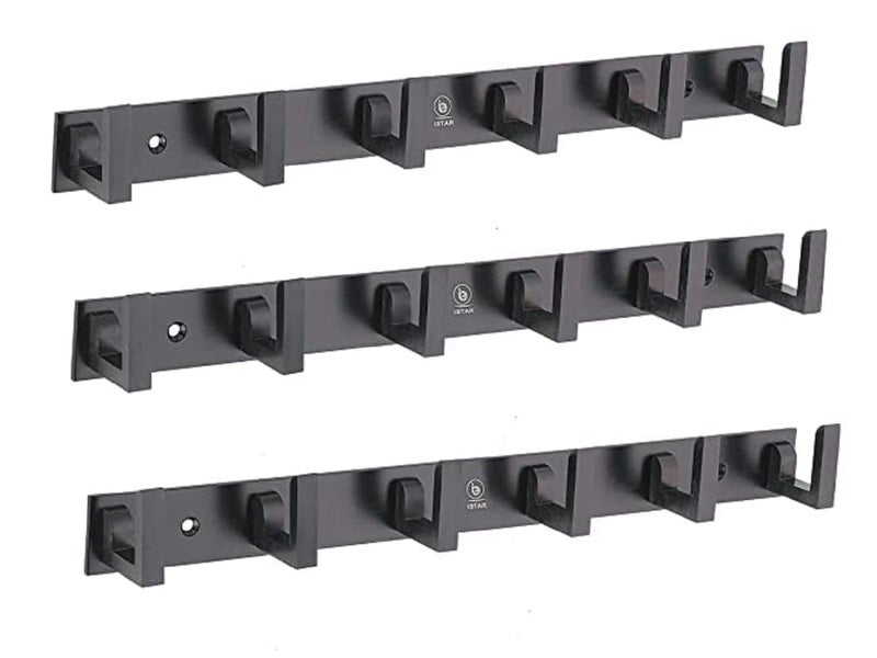 iSTAR Stainless Steel 6 Pin Bathroom Cloth Hooks Hanger Wall Bedroom Bathroom Robe Hooks Rail (Pack Of 3, Black) - Image 1