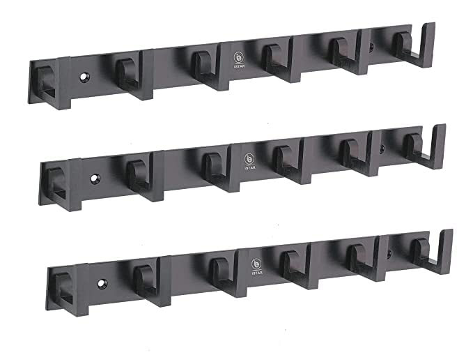 iSTAR Stainless Steel 6 Pin Bathroom Cloth Hooks Hanger Wall Bedroom Bathroom Robe Hooks Rail (Pack Of 3, Black) - Image 2